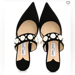 Jimmy Choo Suede Pearly Stud Embellished Basette Flat Mules